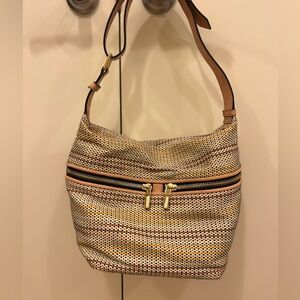 Elizabeth and James Multicolor woven fabric & leather gold-toned hardware bag